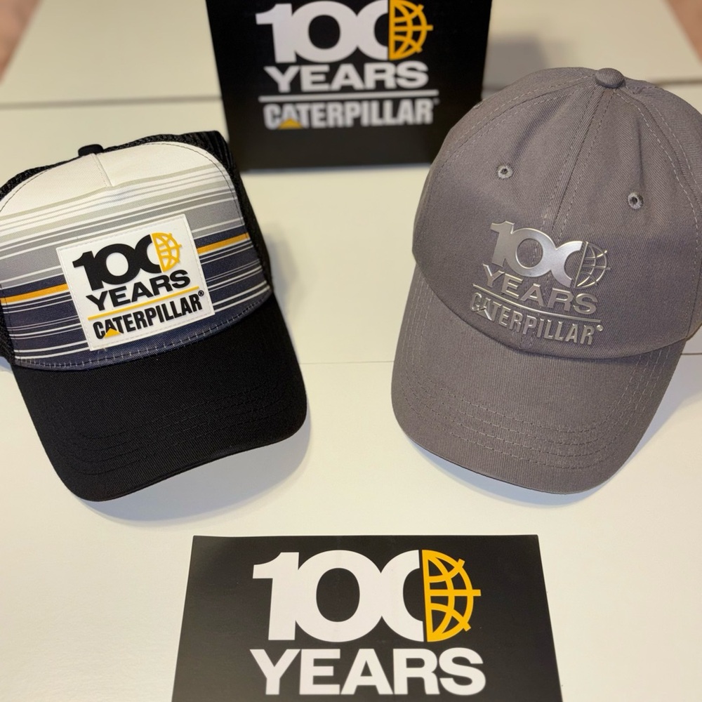Caterpillar Black and Gray 100 Years Caps